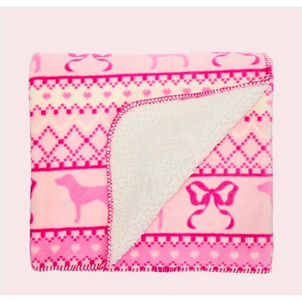 Victoria’s Secret PINK x LoveShackFancy Cozy Plush Fleece Throw Blanket - Picture 2 of 4